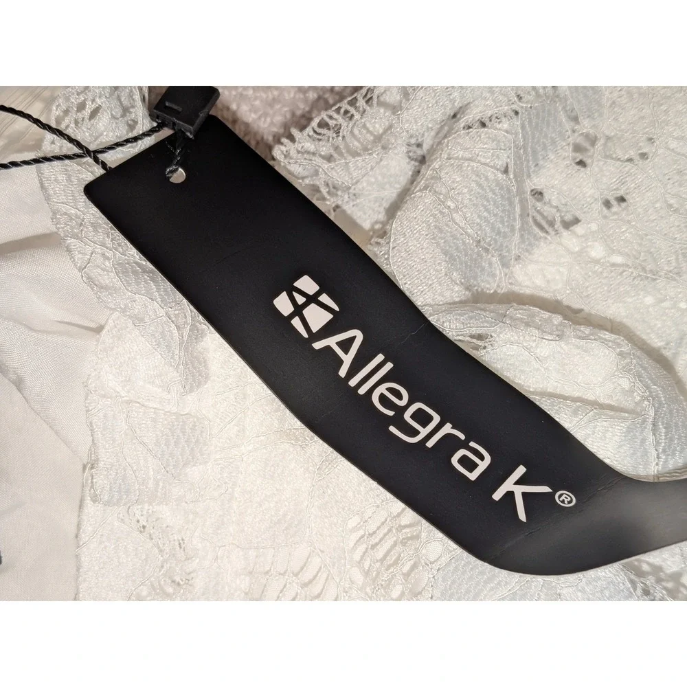 Allegra K White Lace Mock Neck Long Sleeve Mini Dress Women's Size L NWT NO BELT - Picture 10 of 11